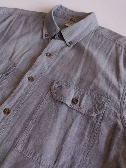 Carhartt | Men's Blue Chambray Short Sleeve Work Shirt Relaxed Fit | L TALL - Picture 3 of 5